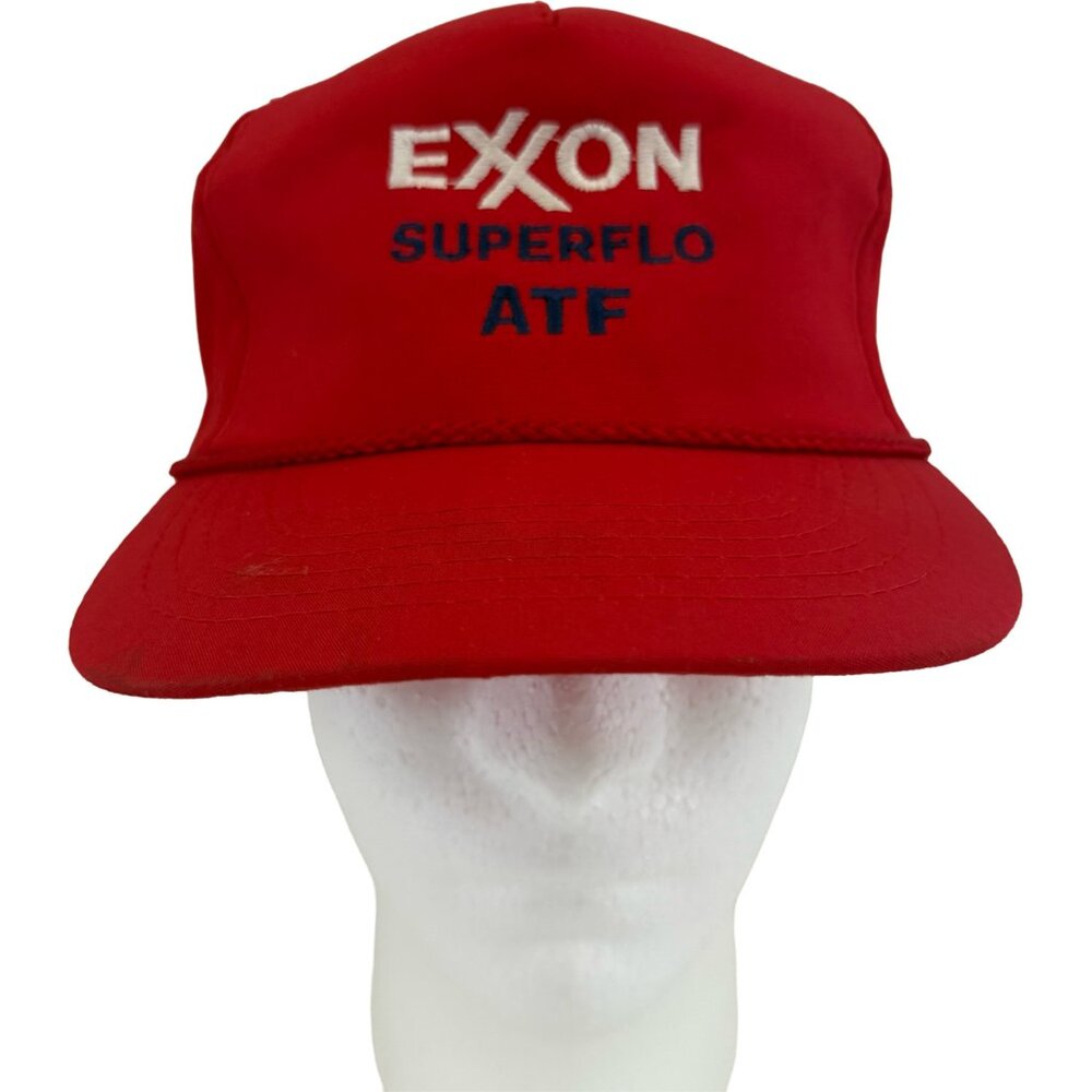 Vintage Exxon Superflo ATF Red Snapback Hat Gas Oil Promo Cap USA Workwear